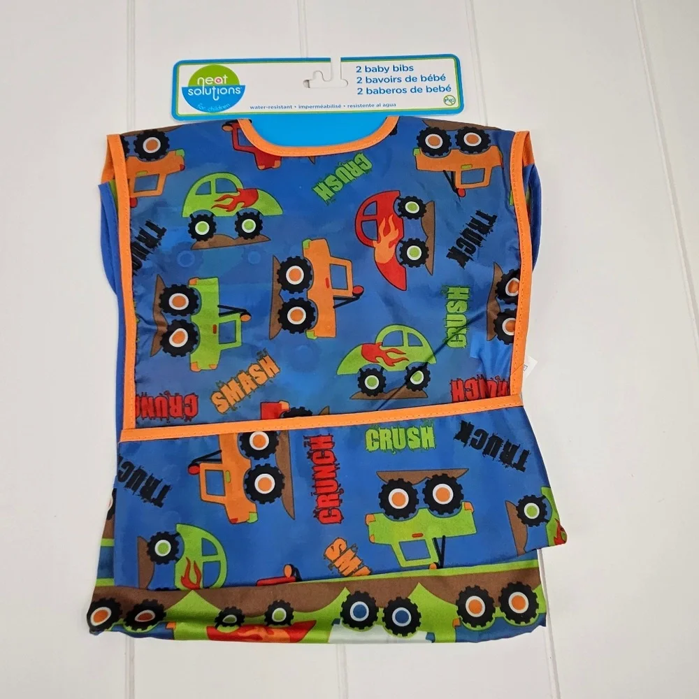 Neat Solutions: 4 Water-Resistant Baby Bibs-Trucks and Rhino